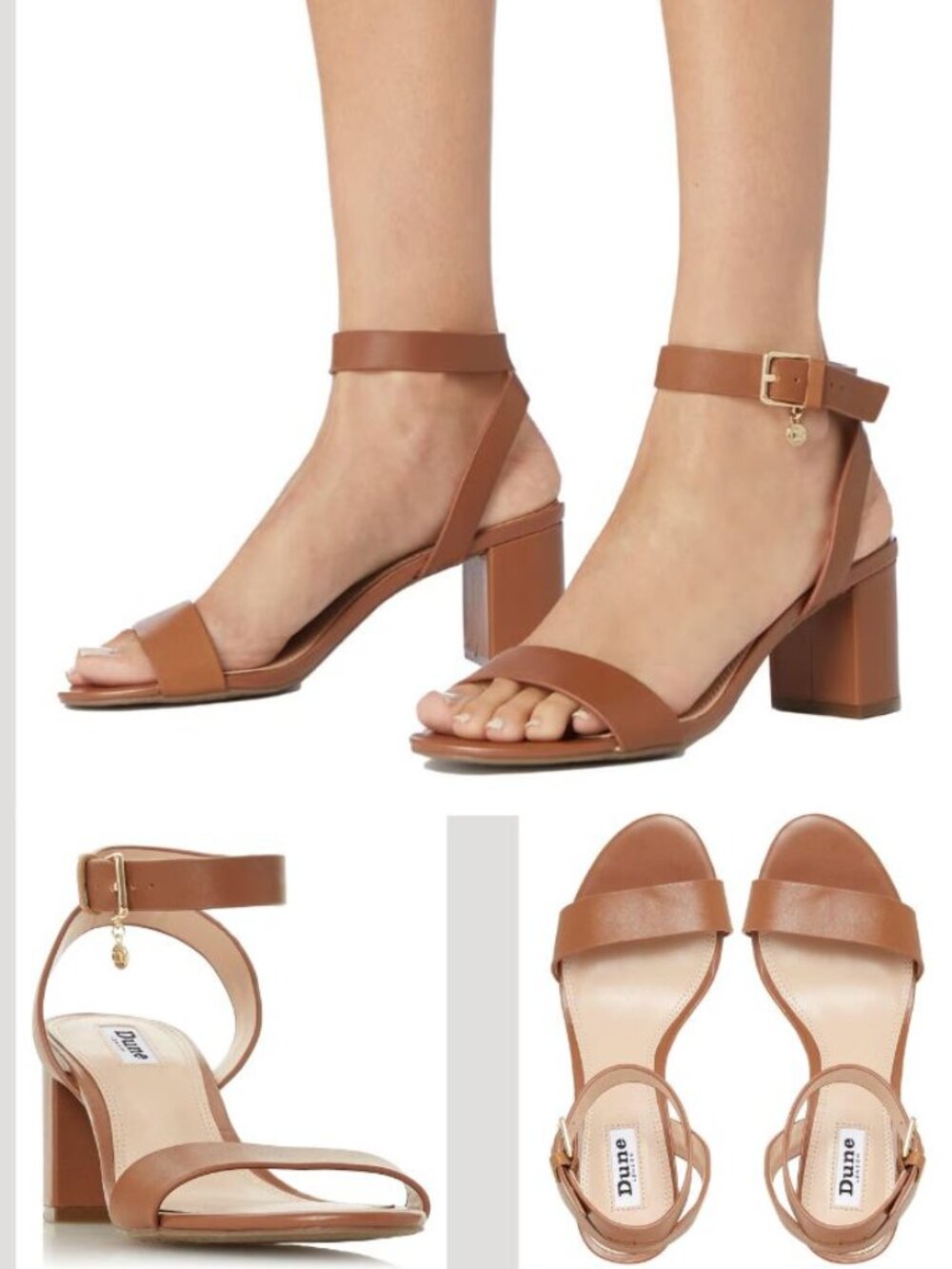 Dune - Memee Mid Block Heel Sandals Buckle | Size 38 | Tan Brown